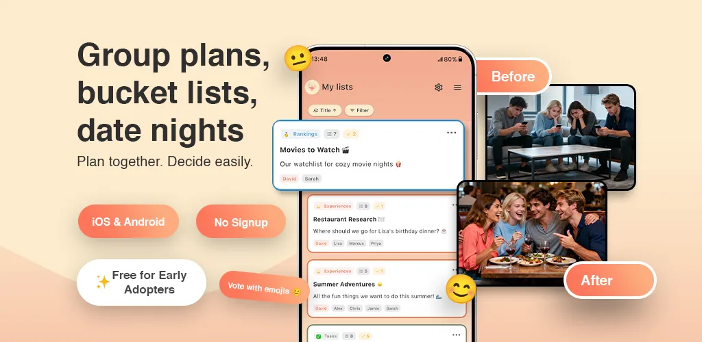 Soonish app - shared lists, voting, and group planning