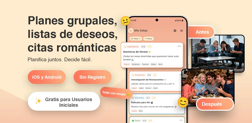 Soonish app – listas compartidas, votación y planificación grupal