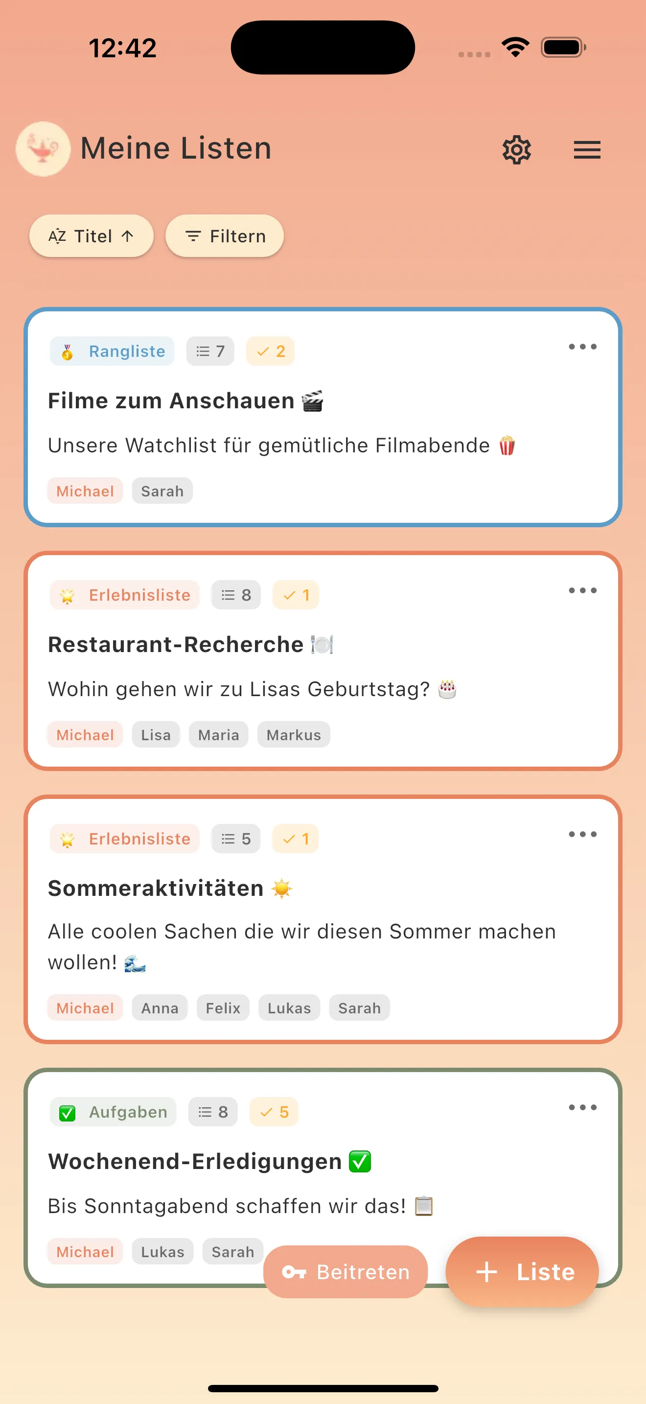 soonish App zeigt Listenübersicht