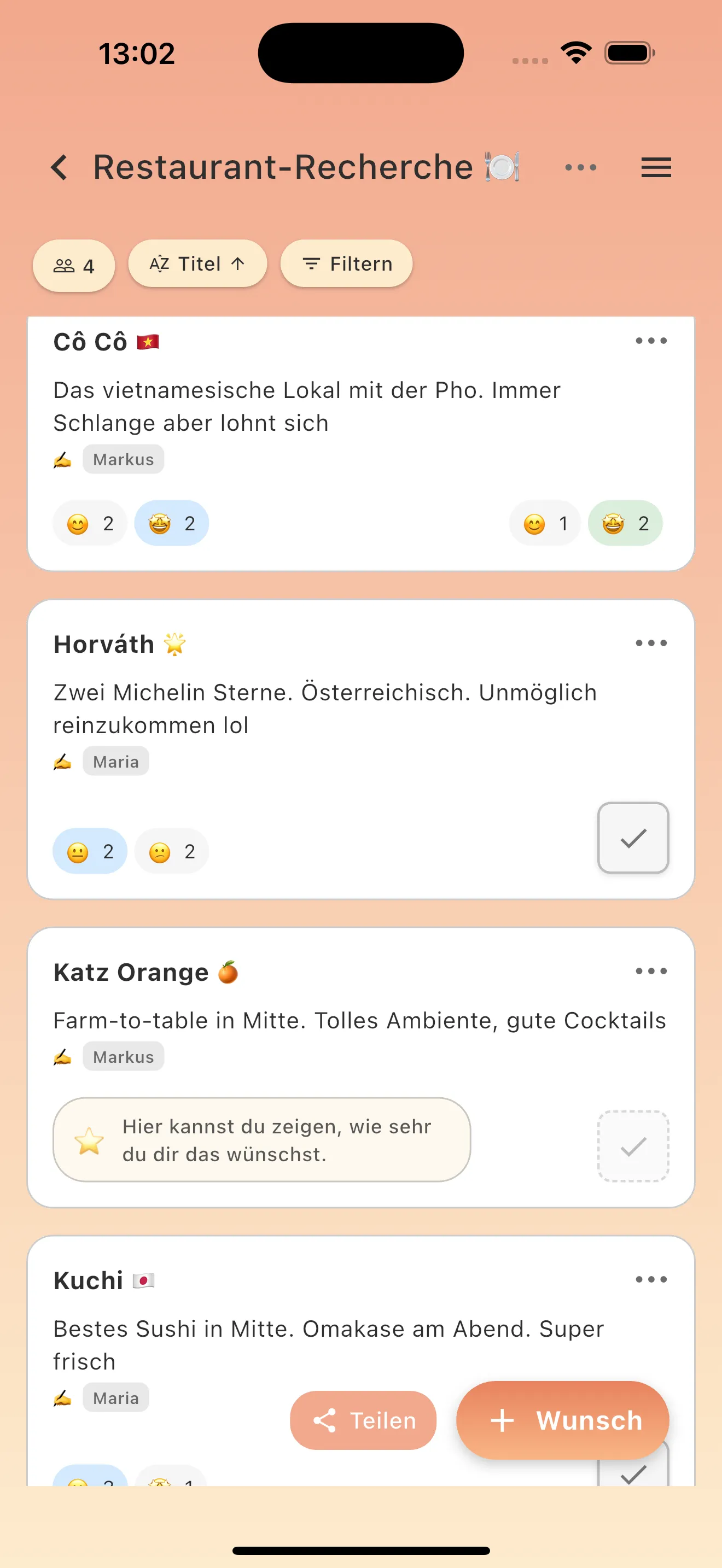 soonish App zeigt Restaurant-Liste